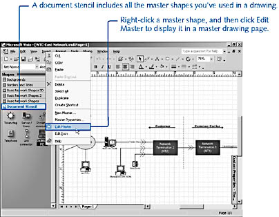 figure 6-4. to edit custom properties in a way that affects only the shapes in a drawing, you can edit the master shapes on the document stencil.