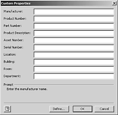 figure 6-8. you can work in a shape's custom properties dialog box instead of the custom properties window, but both include the same set of properties. this dialog box is for a shape from the basic network shapes stencil.
