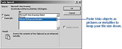 figure 7-7.  to paste visio shapes into another document without embedding them, choose edit, paste special to display these options.
