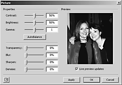 figure 7-10.  adjust contrast, brightness, midtones, and other options with the new format picture command.
