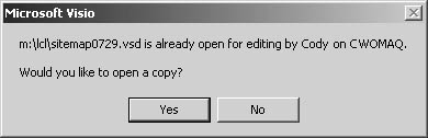 figure 8-3. if you open a file that someone else has opened, visio asks whether you want to open a read-only copy.