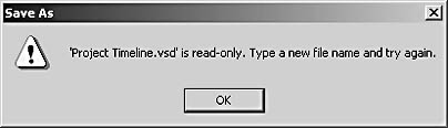 figure 8-4. if a message like this appears when you try to save a diagram, the drawing file has been saved as a read-only file. the original file can't be edited unless you reset the file's read-only status in your file manager.