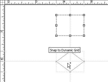 figure 9-4. the dynamic grid shows you the perfect alignment as you drag shapes on the drawing page.