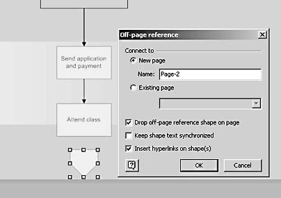 figure 9-16. to show the continuation of a process, use an off-page reference shape as both a visual cue and a quick way to insert a new page with hyperlinks.