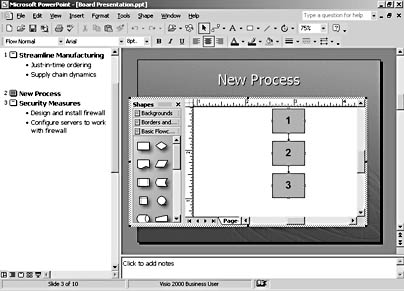 figure 13-5.  when you embed a visio diagram on a slide, you can double-click the diagram to open it in place for editing.