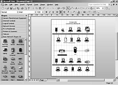 figure 14-3. with visio professional, you can use the logical network diagram template to assemble a network diagram quickly.