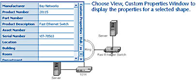 figure 14-16. basic network equipment shapes include built-in custom properties that you can use to store more detailed information about the devices in a network diagram.