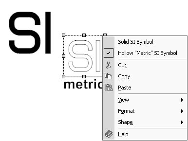 figure 16-5 -the si symbol indicates that the drawing uses metric units. to change its appearance, right-click the shape, and then choose an option. this shape is available only in visio professional.