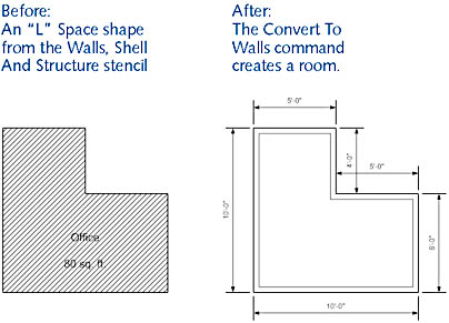 figure 18-3. you can easily convert a space shape into walls and even add dimension lines, as shown here, guides, and other options.