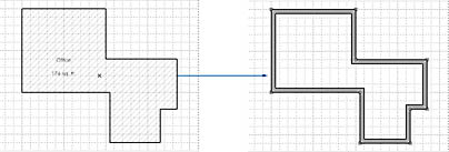 figure 18-5. the convert to walls command creates walls around the perimeter of a space shape or shapes you draw. you can specify to add dimension lines and guides automatically as well.