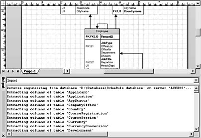 figure 19-3.  the output window shows you every step visio takes when reverse engineering a database.