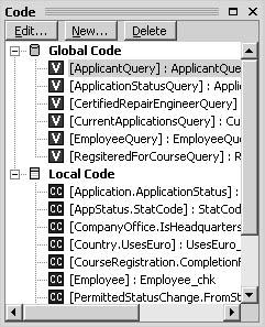 figure 19-4.  you can view, edit, and delete the code associated with your database model diagram.
