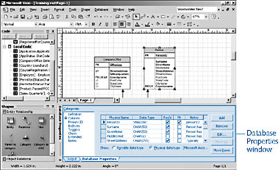 figure 19-13.  for convenience while editing the diagram, drag the database properties window by its title bar into the output window to merge the windows at the bottom of the screen.