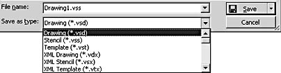 figure 21-7.  in the save as dialog box, the xml file formats appear in the save as type list.