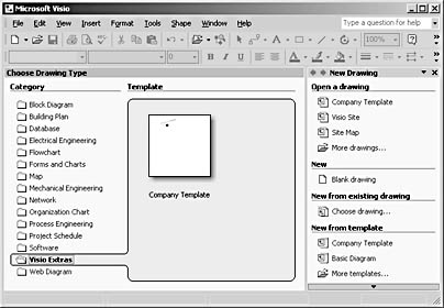 figure 21-17.  when you save a template in one of visio's solutions folders, the template appears as an option when you start visio. visio creates a default preview image.