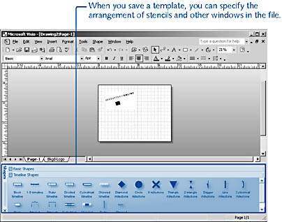 figure 21-18.  visio saves the position and size of the open windows in your template as part of the file's workspace list.