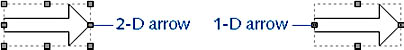 figure 22-7. you can use the behavior command to convert a 2-d arrow to a 1-d arrow that can be glued to other shapes.