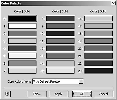 figure 23-23. with the color palette command, you can edit the color palette associated with a visio drawing file.