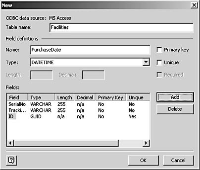 figure 24-7.  rather than link to an existing table, you can create a new table in an existing database with the options in the new dialog box.