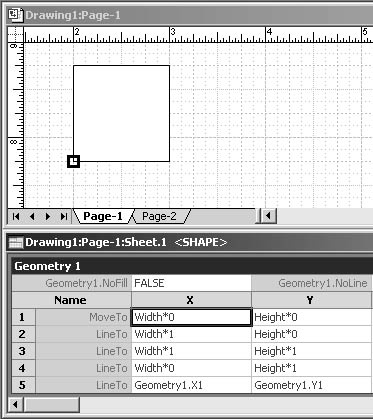 figure 25-7. in the geometry section, selecting a cell also selects the corresponding vertex on the shape.