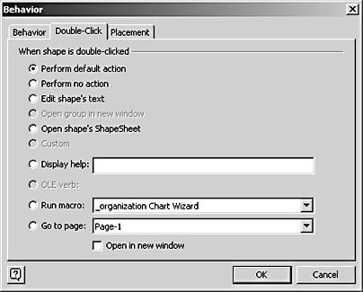 figure 25-8. on the double-click tab, you can define what will happen when the shape is double-clicked.