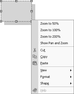figure 25-11. this shape includes four custom formulas in the actions section of the shapesheet that add commands for quickly zooming in and out in a drawing.