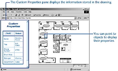 figure 26-28. when you save a space plan as html (hypertext markup language) and use vml (vector markup language) format, you can interact with the drawing using internet explorer 5 or later.