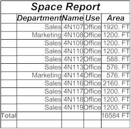 figure 26-29. use the space report shape on the resources stencil to generate a report similar to this one.