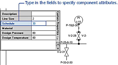 figure 27-24. you can track detailed component information with each shape in a diagram. the custom properties window displays values for the selected component.