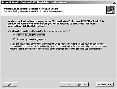 figure a-7.  the office activation wizard ensures that you're not running a pirated version of visio.