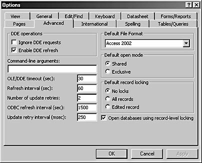 figure 2-30. with the advanced tab of the options dialog box, you can set advanced options.