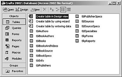 figure 3-7. tables in the crafts database contain information about crafts books, authors, and so on.
