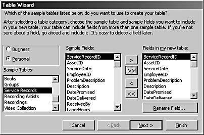 figure 4-3. select the personal service records table.