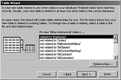 figure 4-5. the wizard suggests relationships to other tables in the database.