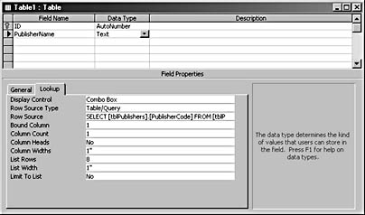 figure 4-13. after completing the lookup wizard, you see the finished lookup field's properties sheet.