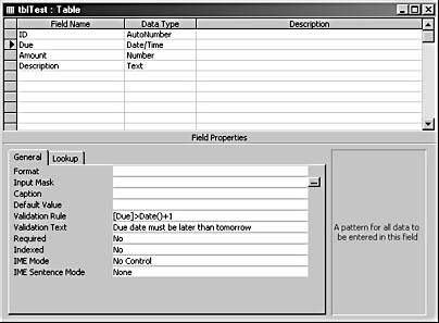 figure 4-17. use a validation rule and validation text in a field's properties sheet to enforce and document the field's data requirements.
