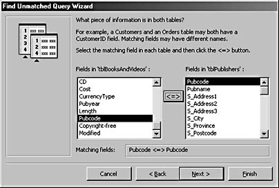 figure 4-29. set the linking field for the find unmatched query wizard on the third page of the wizard.