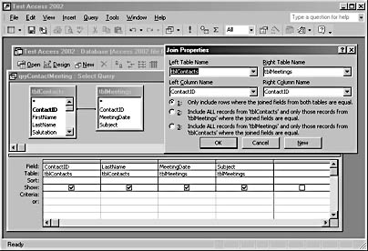 figure 4-31. select an option for combining data from two tables in the join properties dialog box.