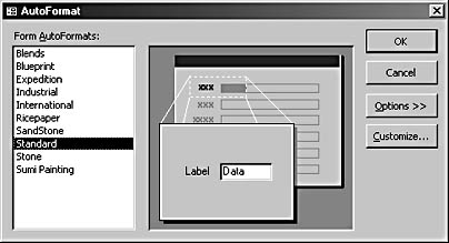 figure 5-4. you can choose a more suitable format for your form in the autoformat dialog box.