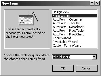 figure 5-6.select the form wizard in the new form dialog box to create a form with a justified layout.