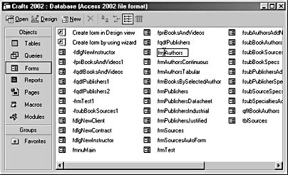 figure 5-21. you can rename a form in the database window.