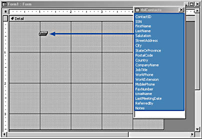 figure 5-32.you can create a quick data entry form by dragging the fields you want to a form displayed in design view.