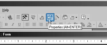 figure 5-41. you can open a form’s properties sheet by clicking the properties button on the form design toolbar.