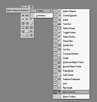 figure 6-2.you can add or remove toolbox tools with this menu.