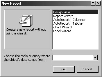 figure 7-4. the new report dialog box has selections for creating various types of reports.
