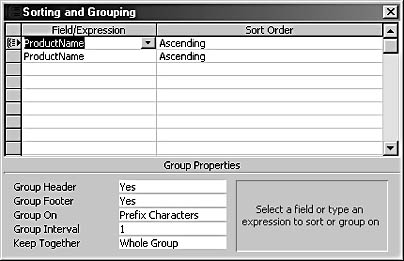figure 7-56. you can group a report by prefix characters.