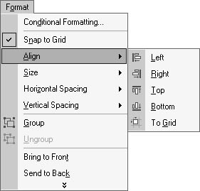 figure 8-12. choose one of these format options when aligning multiple controls.