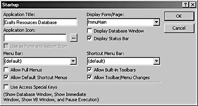 figure c-5. you can turn off access to the database window in the startup dialog box.