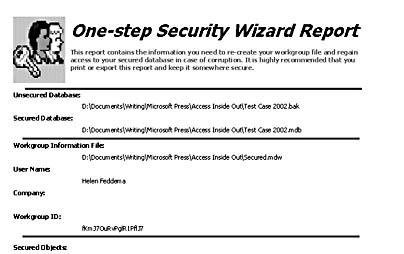 figure c-19.the one-step security wizard report looks like this.