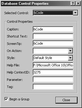 figure 13-32. you can set advanced properties on the toolbar button’s properties sheet.